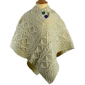 Kids Aran Poncho Elegant Cream Knit Sweater Poncho